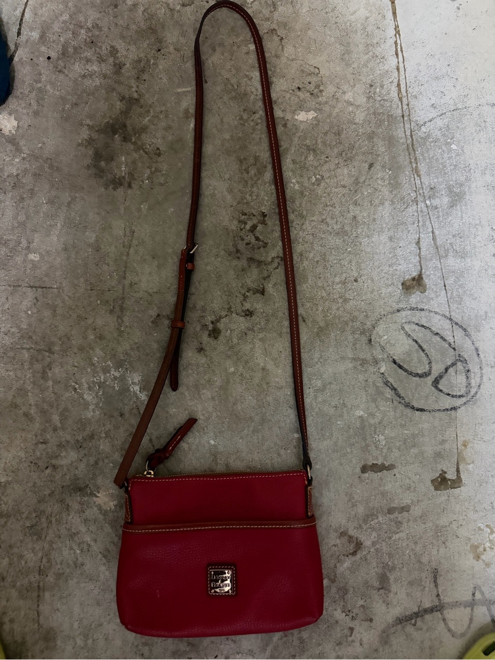 Dooney & Bourke Red Crossbody with Brown Adjustable Strap